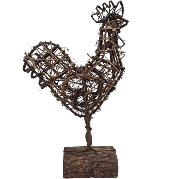 Chicken Rooster Twig Sculpture Statue 19 Inch Vine Art Vintage FarmCore - Picture 8 of 11